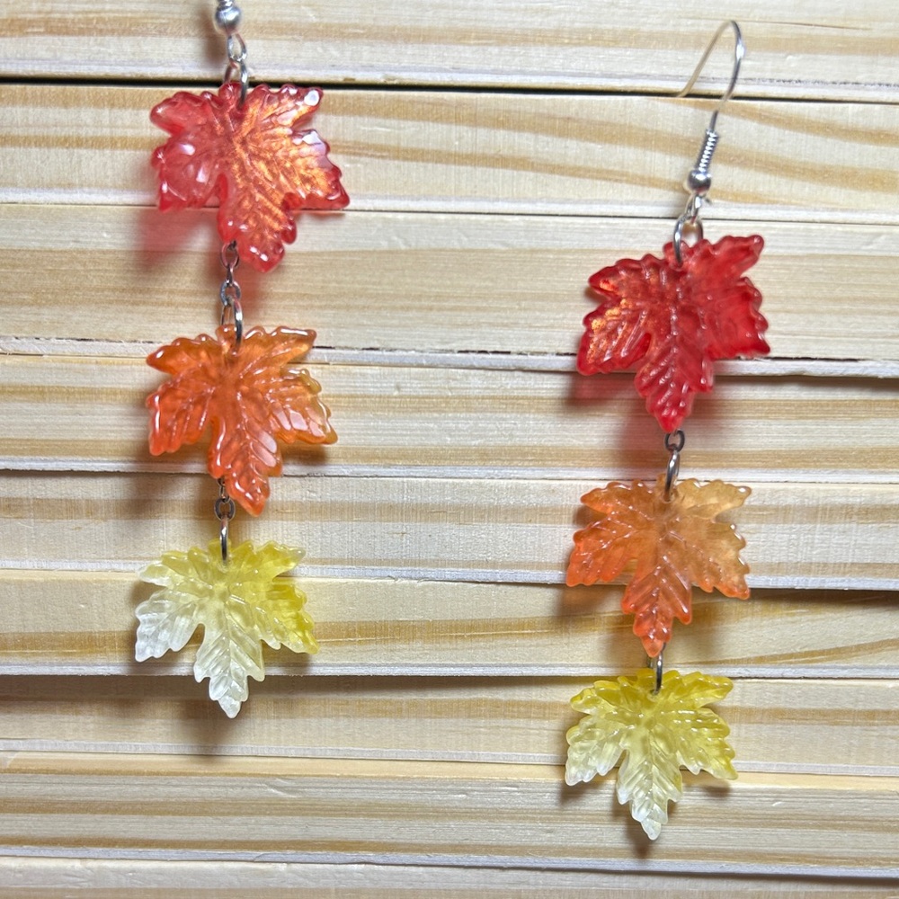 3/$25 Fall Leaf Dangle Earrings - Red, Orange & Yellow